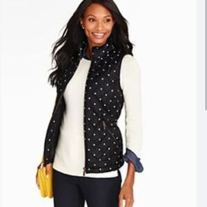 Talbots Black Quilted Vest with White Polka Dots